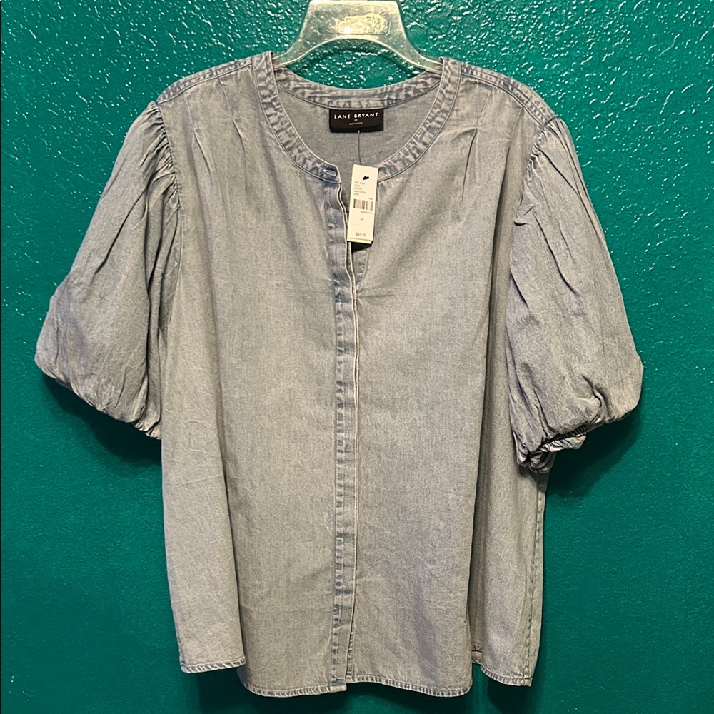 Lane Bryant Chambray Puff Sleeve Top
